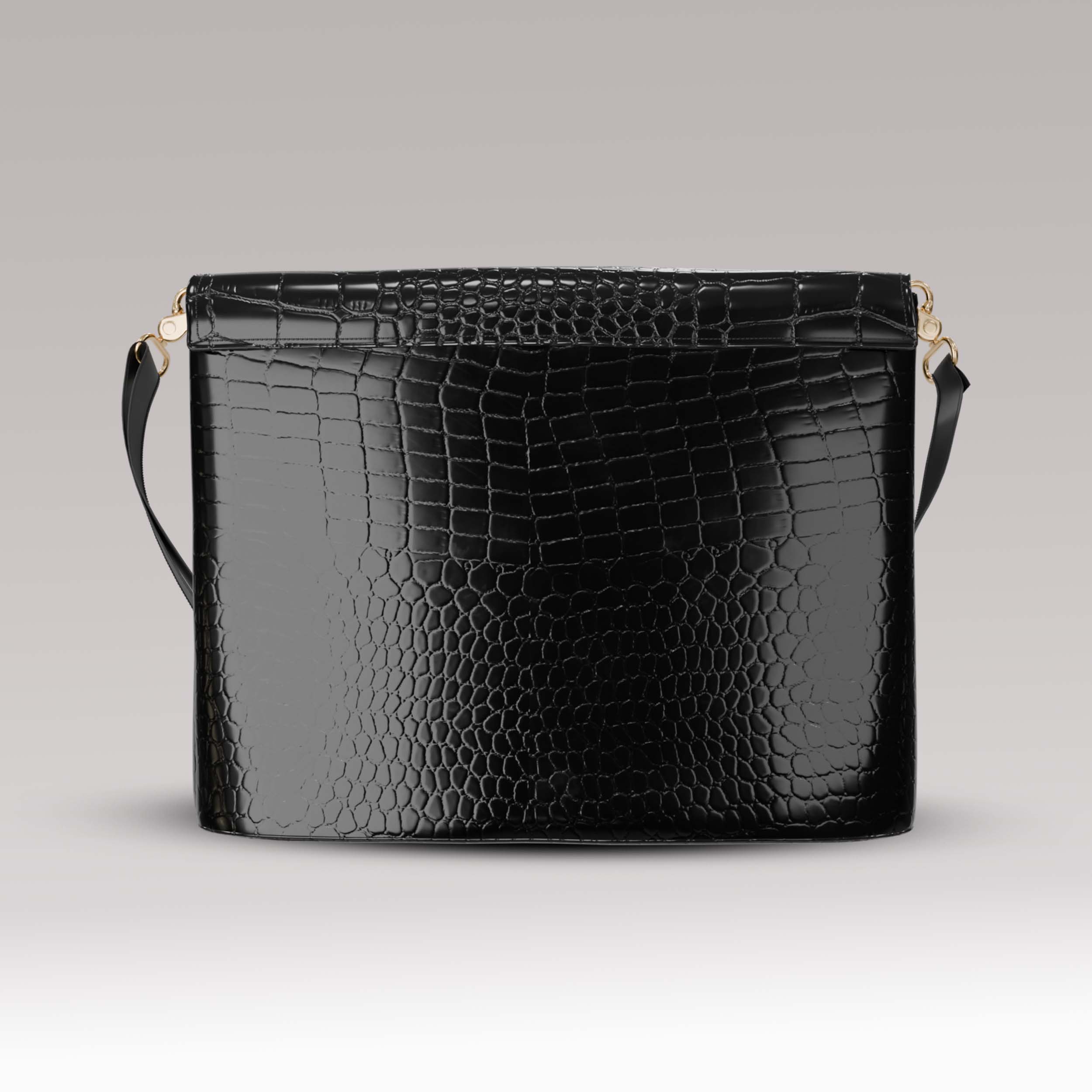 Tallit and Tefillin Set - Black Crocodile Leather - Gold Tone