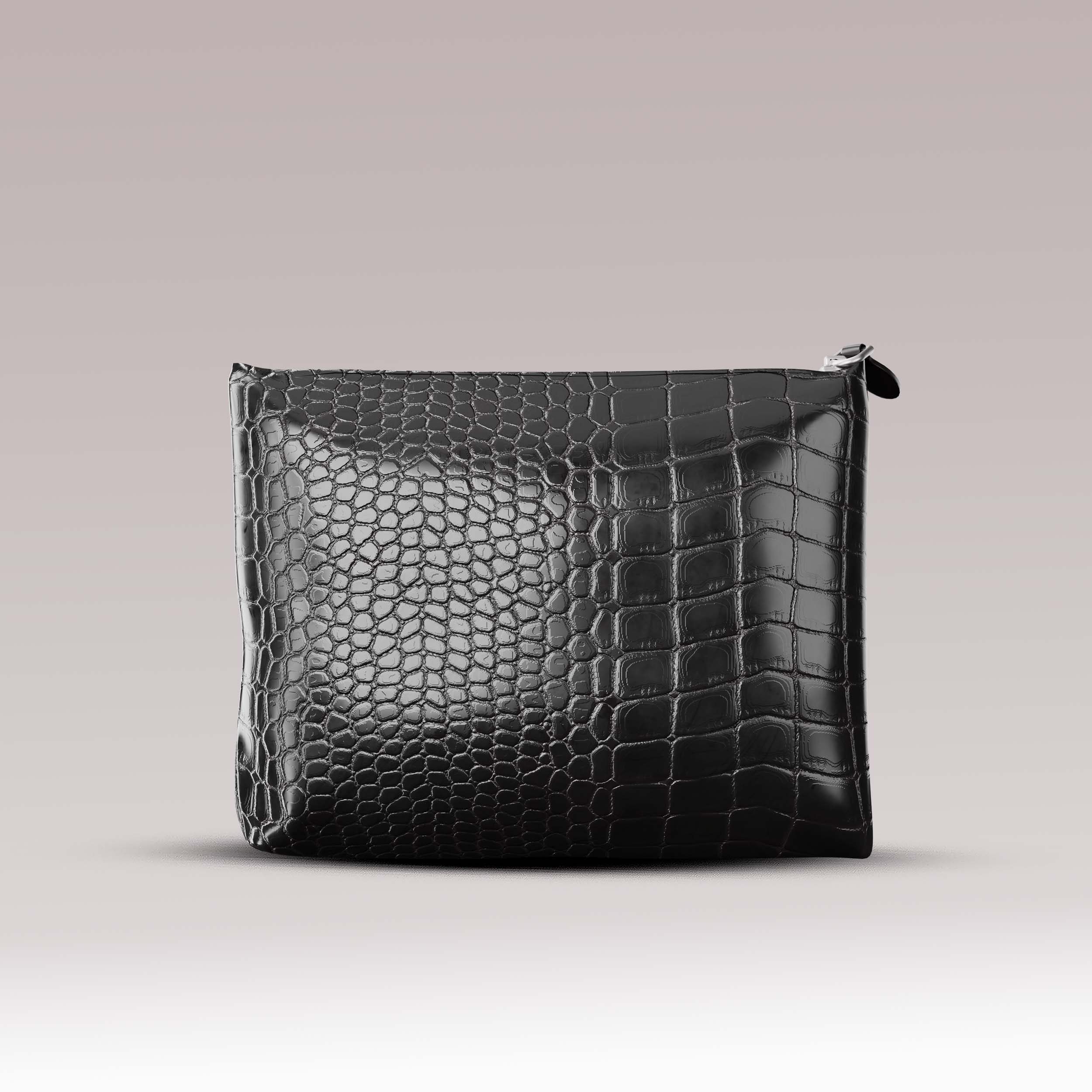 Tallit and Tefillin Set - Black Crocodile Leather - Gold Tone