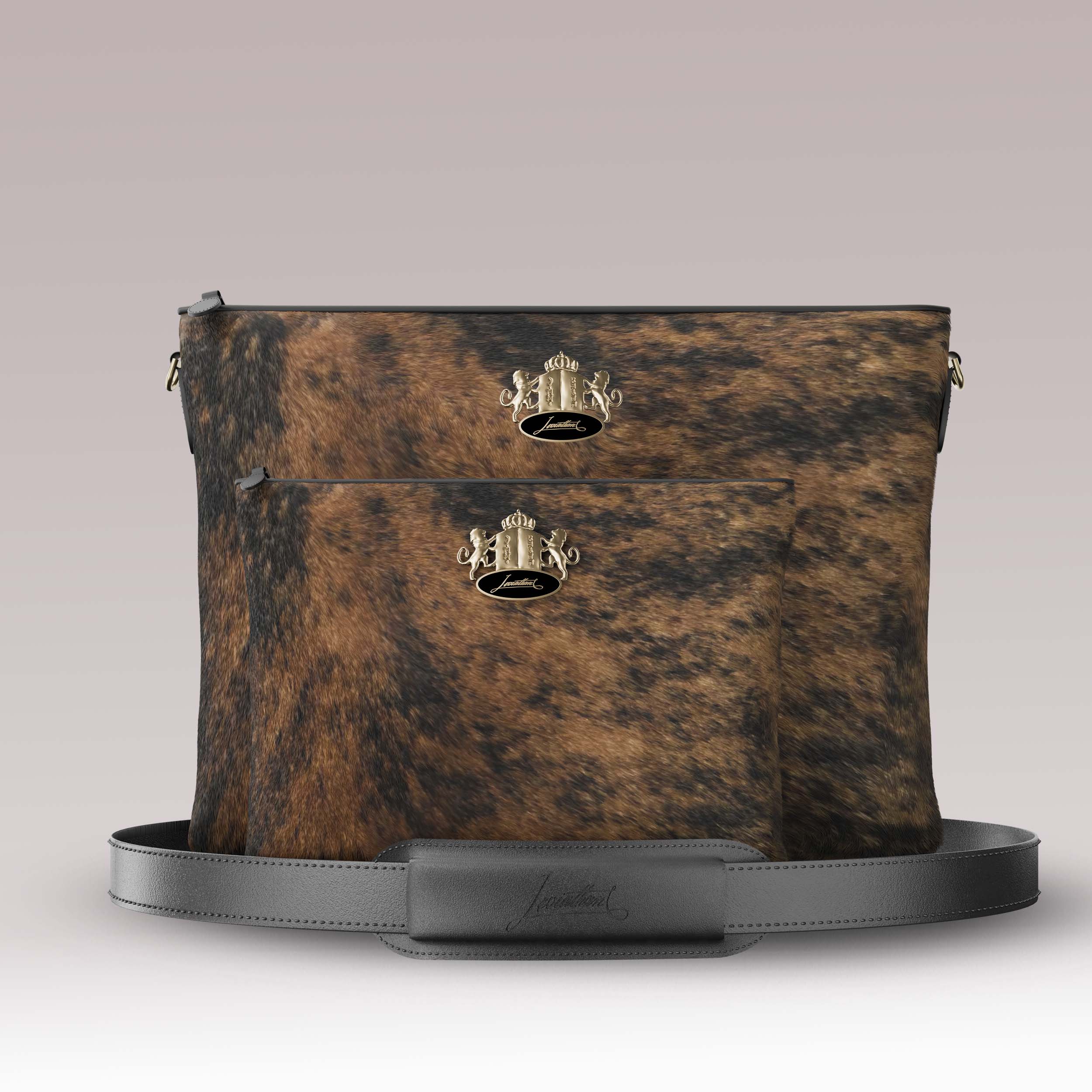 Tallit and Tefillin Set Fur - Brindle Tiger Cowhide - Crown Collection