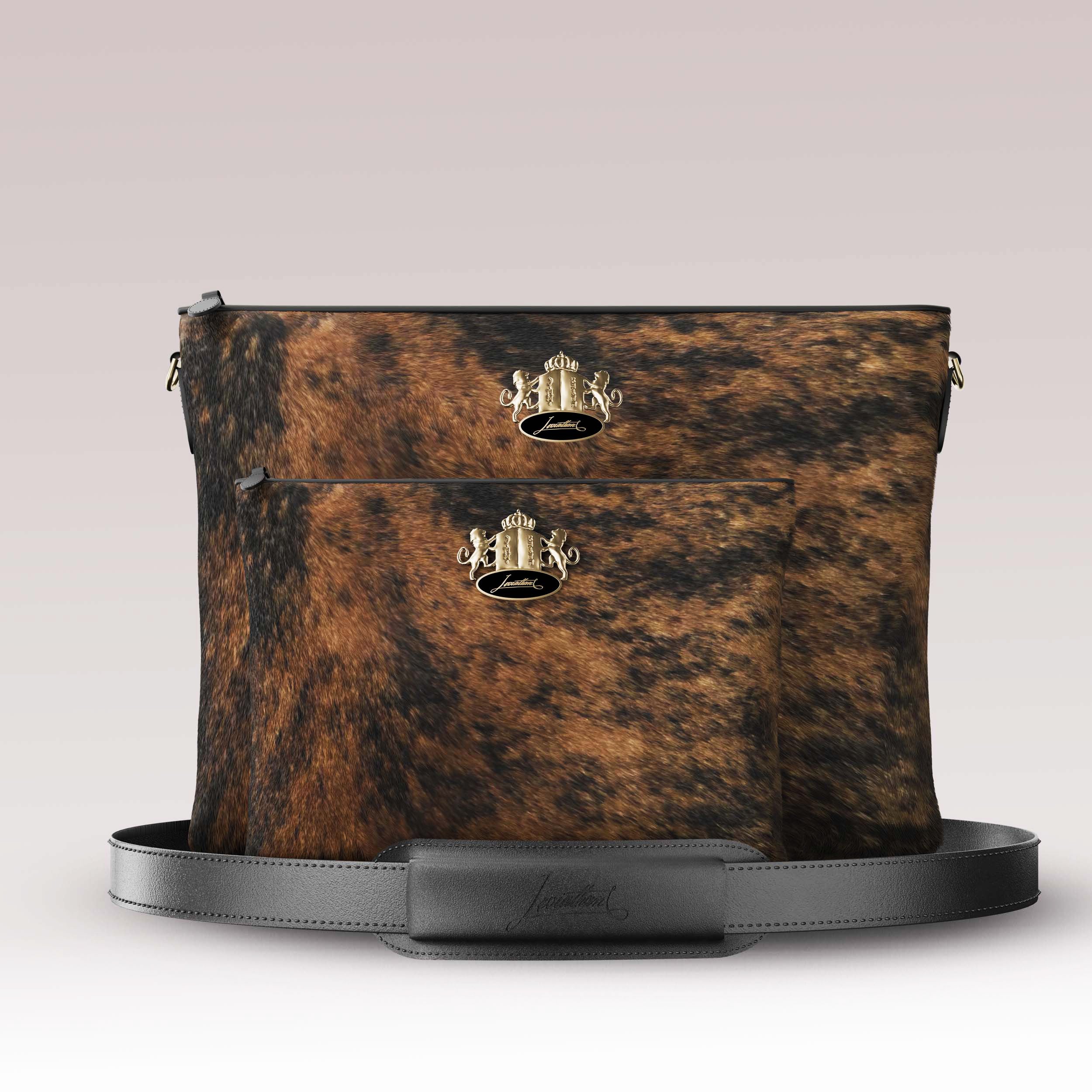 Tallit and Tefillin Set Fur - Brindle Tiger Cowhide - Crown Collection