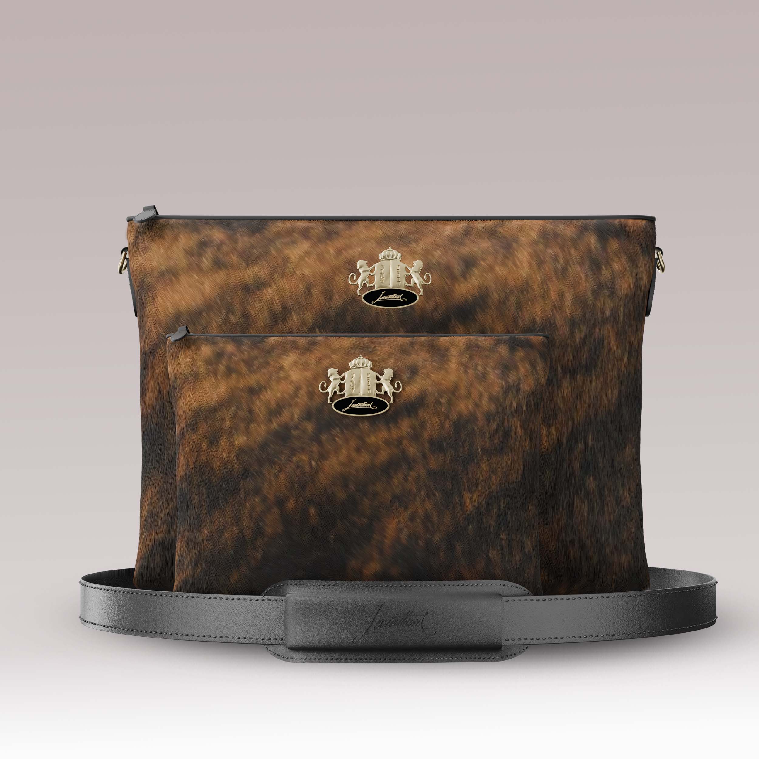 Tallit and Tefillin Set Fur - Brindle Tiger Cowhide - Crown Collection