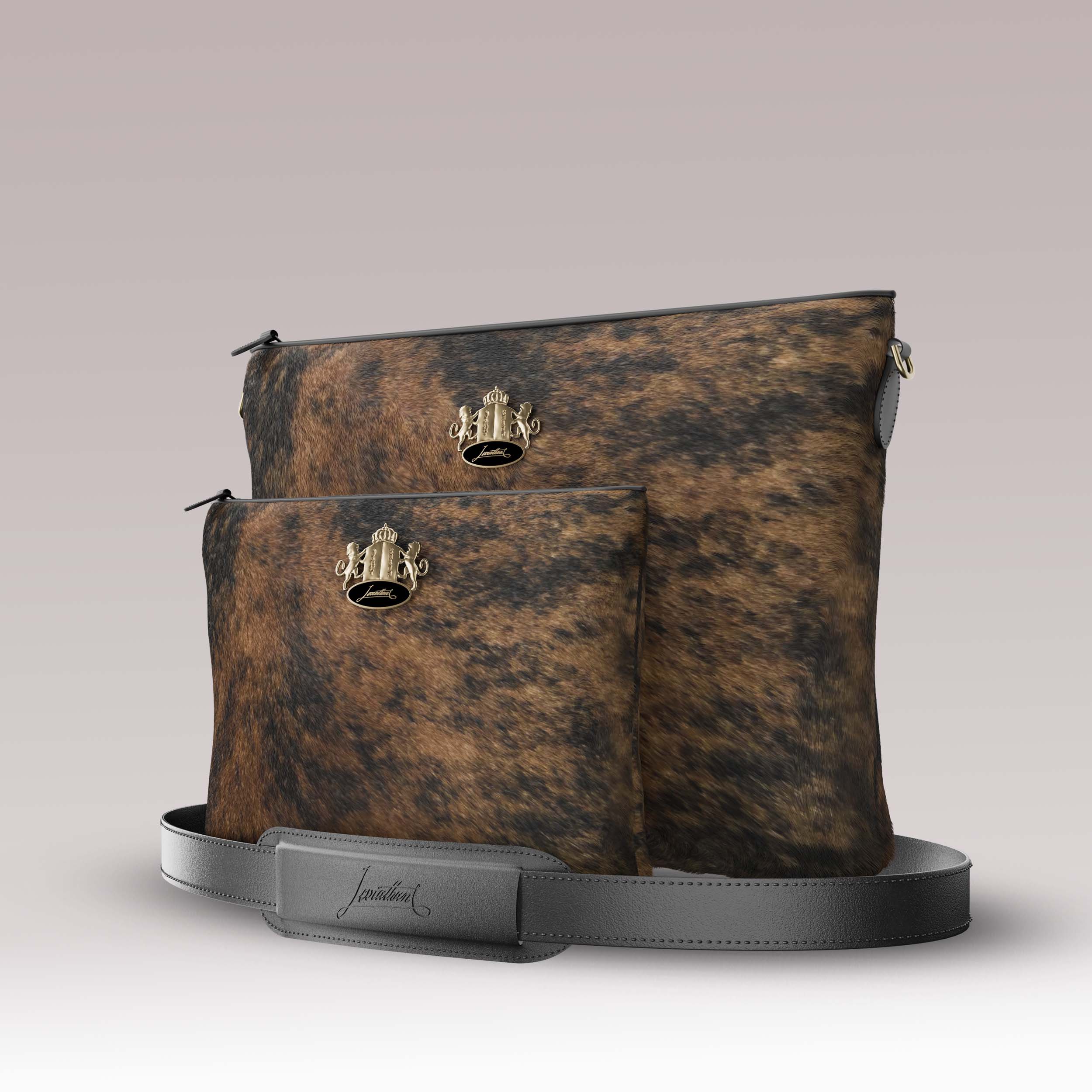 Tallit and Tefillin Set Fur - Brindle Tiger Cowhide - Crown Collection