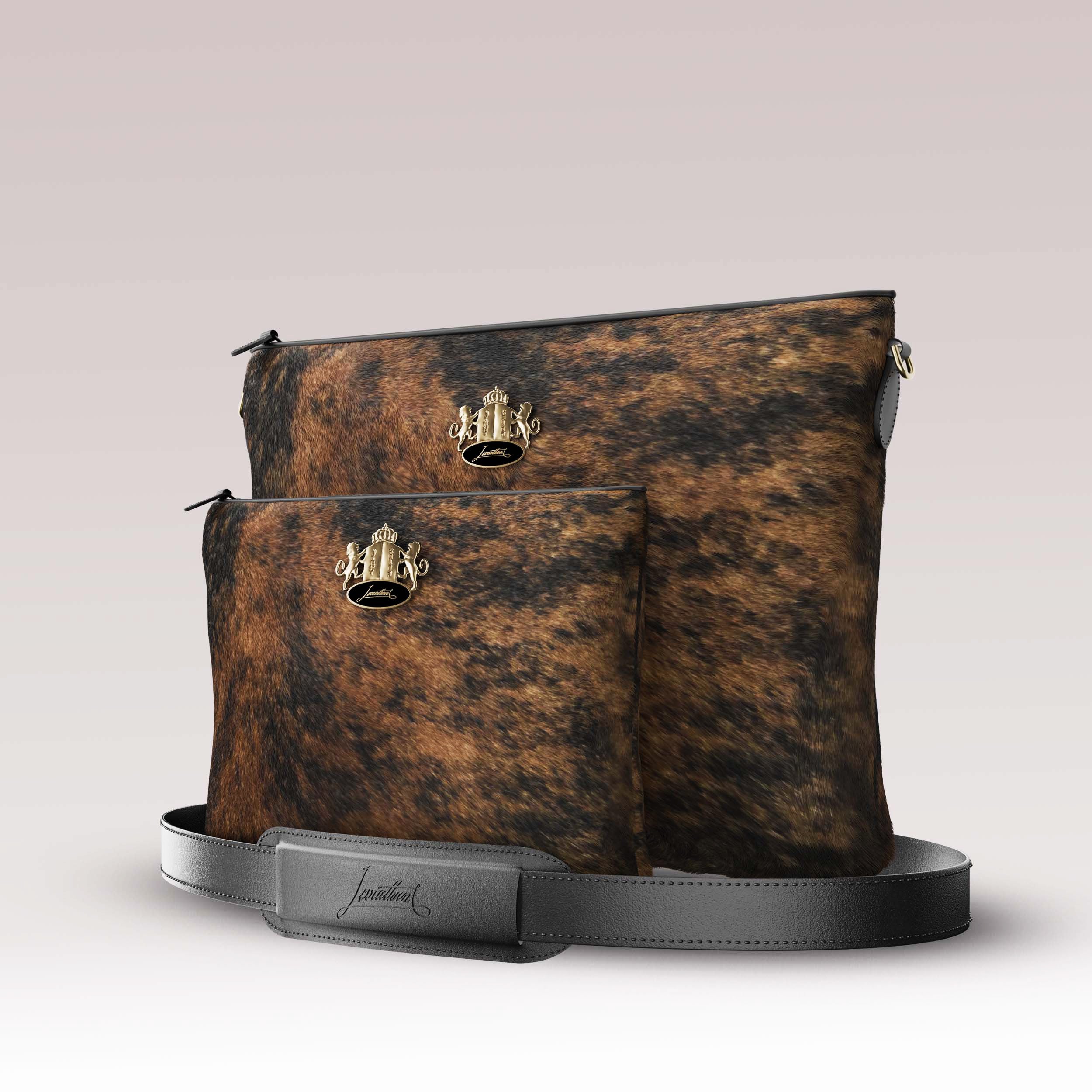 Tallit and Tefillin Set Fur - Brindle Tiger Cowhide - Crown Collection